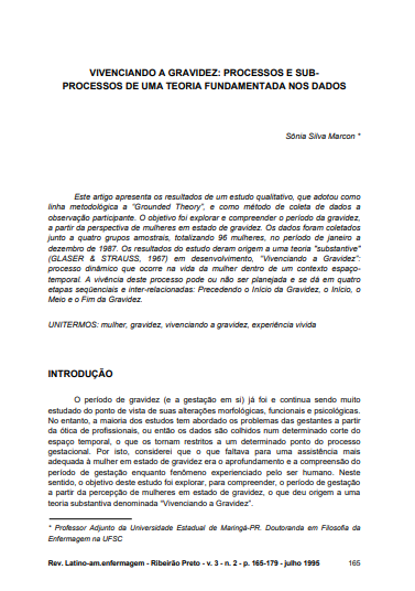 Vivenciando a gravidez: processos e sub-processos de uma teoria fundamentada nos dados
