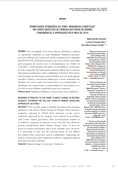 Significados atribuídos ao tema “Mudanças Climáticas” em Livros Didáticos de Ciências Naturais do Ensino Fundamental II Aprovados pelo PNLD de 2014