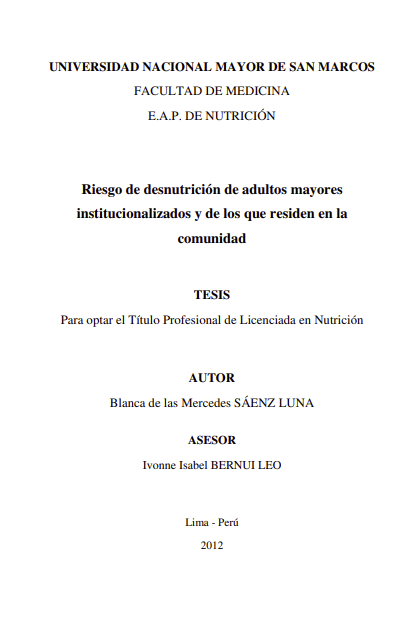 Riesgo de desnutrición de adultos mayores institucionalizados y de los que residen en la comunidad