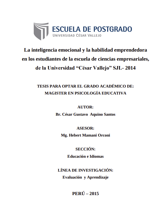 La inteligencia emocional y la habilidad emprendedora en los estudiantes de la escuela de ciencias empresariales