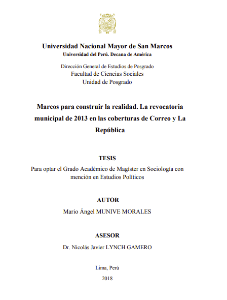Marcos para construir la realidad. La revocatoria municipal de 2013 en las coberturas de Correo y La República