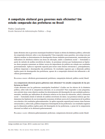 A competição eleitoral gera governos mais eficientes? Um estudo comparado das prefeituras no Brasil