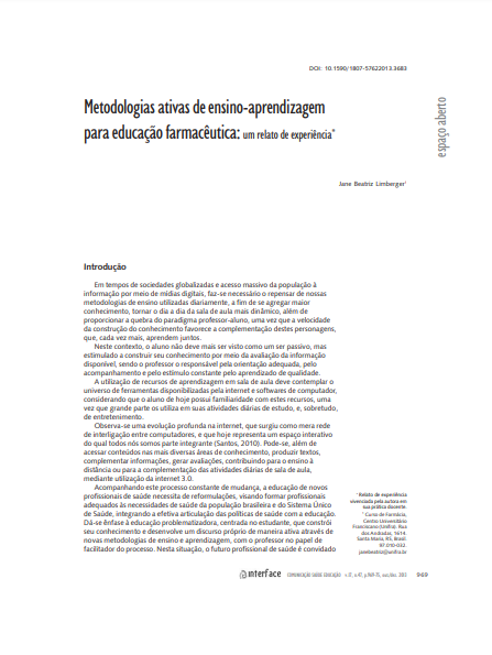 Metodologias ativas de ensino-aprendizagem para educação farmacêutica: um relato de experiência