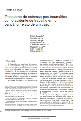 Transtorno de estresse pós-traumático como acidente de trabalho em um bancário: relato de um caso