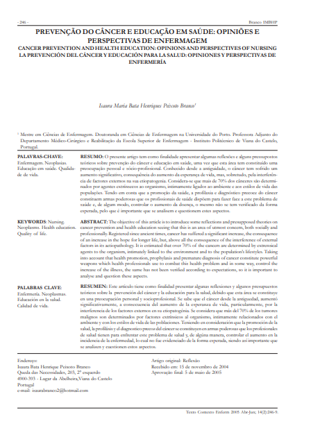 Prevenção do câncer e educação em saúde: opiniões e perspectivas de enfermagem