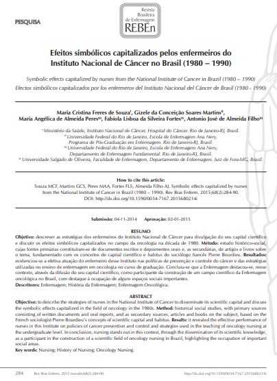 Efeitos simbólicos capitalizados pelos enfermeiros do Instituto Nacional de Câncer no Brasil (1980 – 1990)