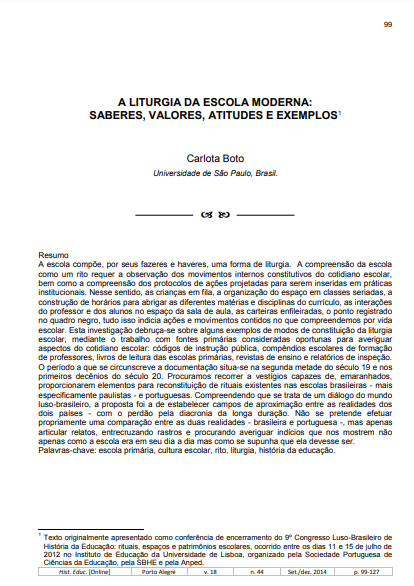 A liturgia da escola moderna: saberes, valores, atitudes e exemplos