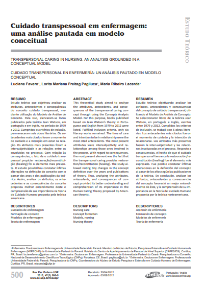 Cuidado transpessoal em enfermagem: uma análise pautada em modelo conceitual