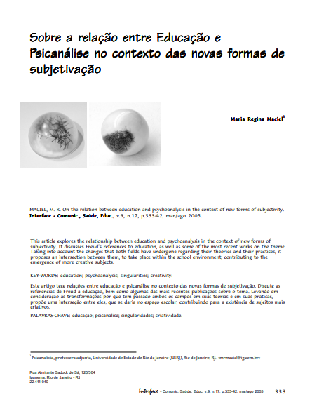 Sobre a relação entre educação e psicanálise no contexto das novas formas de subjetivaçãoSobre a relação entre educação e psicanálise no contexto das novas formas de subjetivação