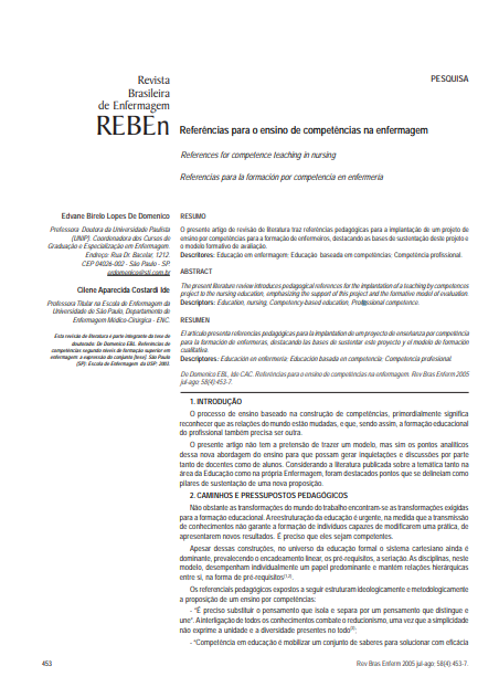 Referências para o ensino de competências na enfermagem
