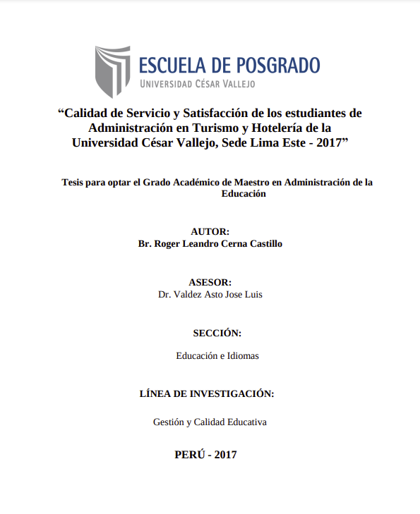 Calidad de Servicio y Satisfacción de los estudiantes de Administración en Turismo y Hotelería