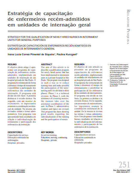 Estratégia de capacitação de enfermeiros recém-admitidos em unidades de internação geral