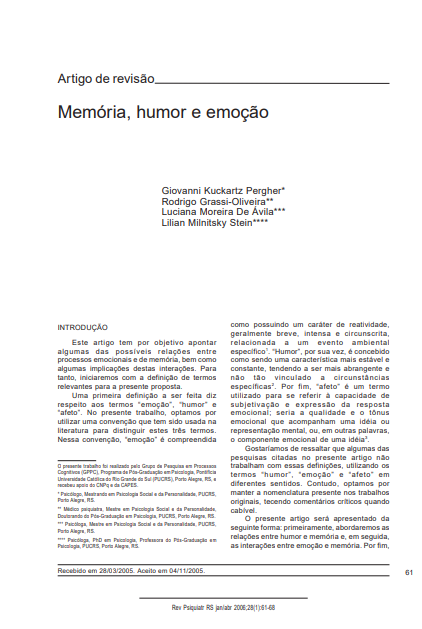 Memória, humor e emoção