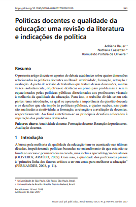 Políticas docentes e qualidade da educação: uma revisão da literatura e indicações de política