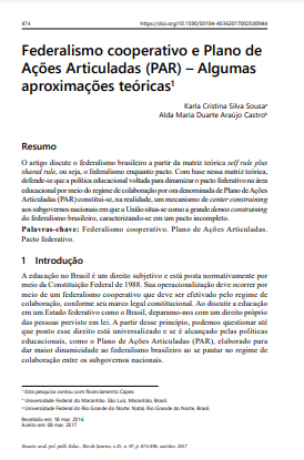 Federalismo cooperativo e Plano de Ações Articuladas (PAR) – Algumas aproximações teóricas