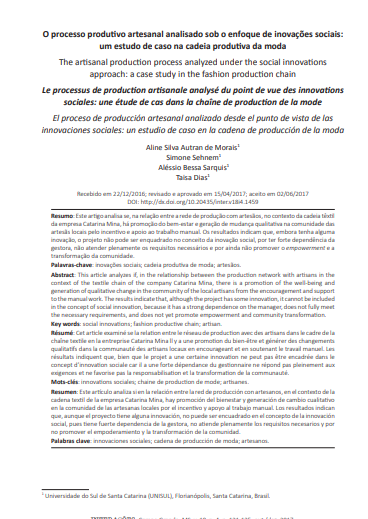 O processo produtivo artesanal analisado sob o enfoque de inovações sociais: um estudo de caso na cadeia produtiva da moda