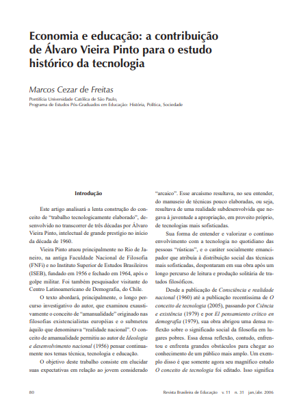 Economia e educação: a contribuição de Álvaro Vieira Pinto para o estudo histórico da tecnologia