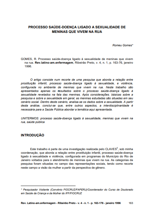 Processo saúde-doença ligado à sexualidade de meninas que vivem na rua