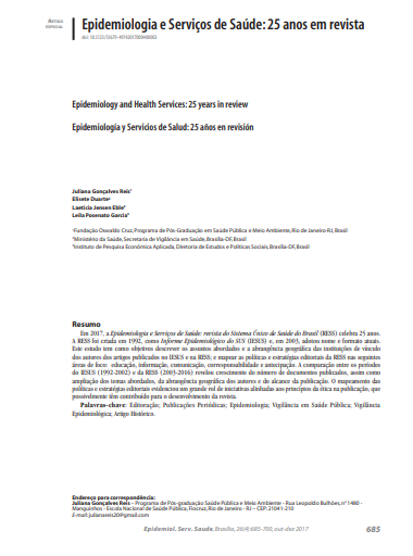 Epidemiologia e Serviços de Saúde: 25 anos em revista