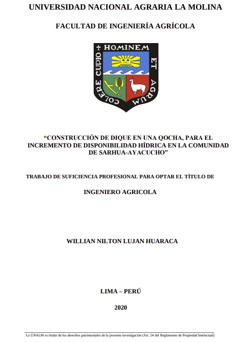 Construcción de dique en una qocha, para el incremento de disponibilidad hídrica en la comunidad SarhuaAyacucho