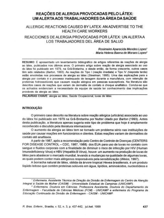 Reações de alergia provocadas pelo látex: um alerta aos trabalhadores da área da saúde