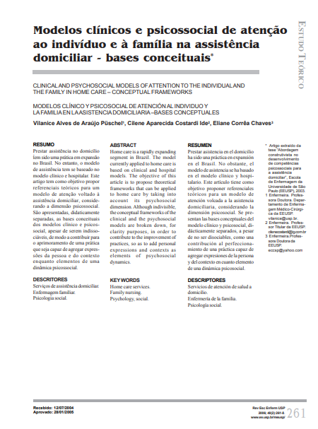 Modelos clínico e psicossocial de atenção ao indivíduo e à família na assistência domiciliar: bases conceituais