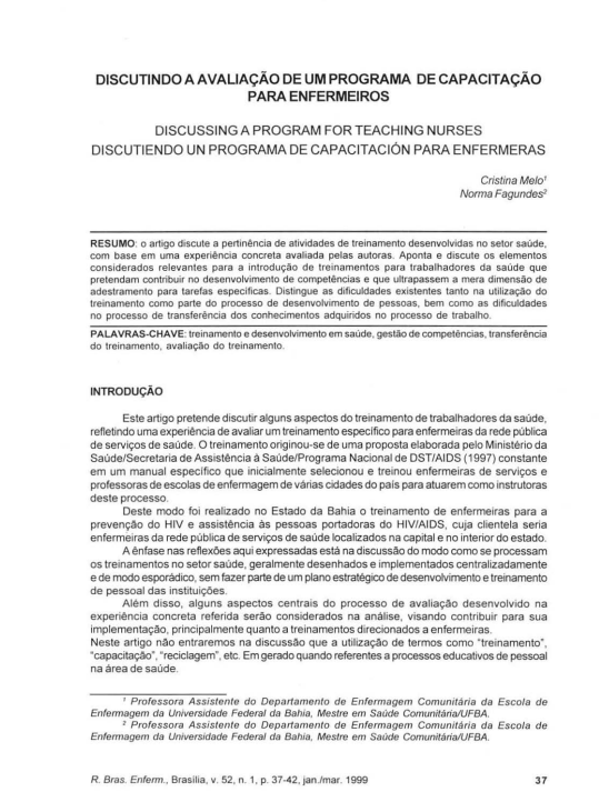 Discutindo a avaliação de um programa de capacitação para enfermeiros