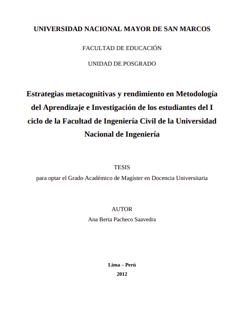 Estrategias metacognitivas y rendimiento en metodología del aprendizaje e investigación de los estudiantes del ciclo I