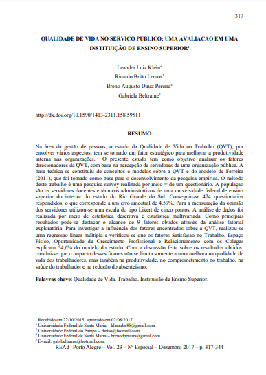 QUALIDADE DE VIDA NO SERVIÇO PÚBLICO: UMA AVALIAÇÃO EM UMA INSTITUIÇÃO DE ENSINO SUPERIOR