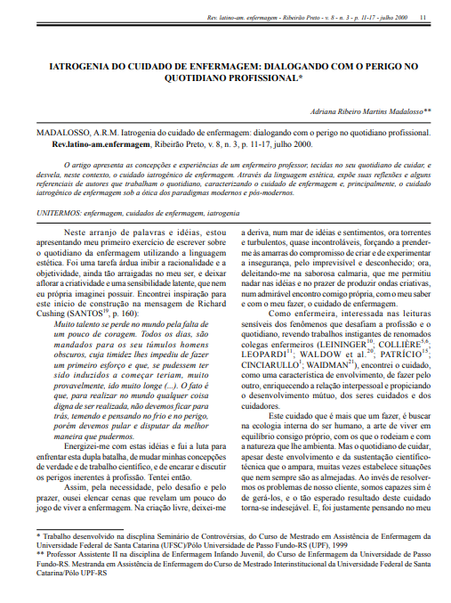 Iatrogenia do cuidado de enfermagem: dialogando com o perigo no quotidiano profissional