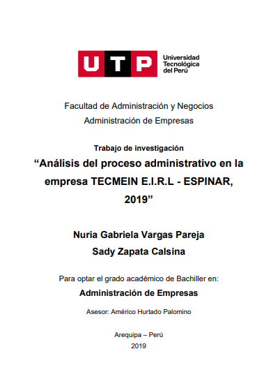 Análisis del proceso administrativo en la empresa TECMEIN E.I.R.L - ESPINAR, 2019