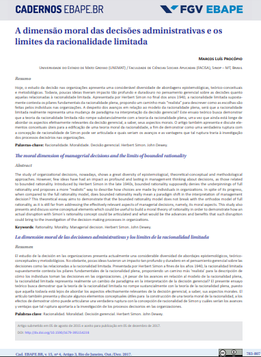 A dimensão moral das decisões administrativas e os limites da racionalidade limitada