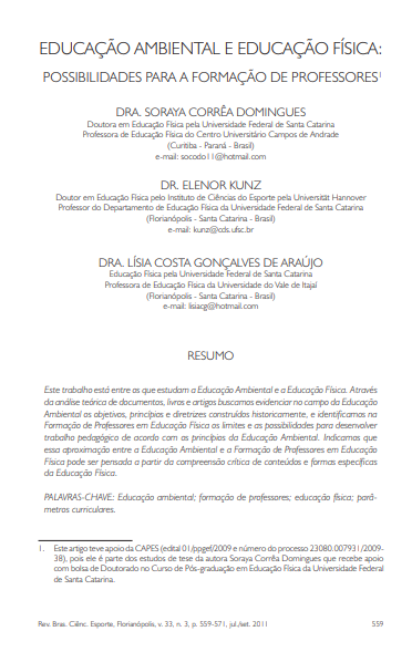 Educação ambiental e educação física: possibilidades para a formação de professores