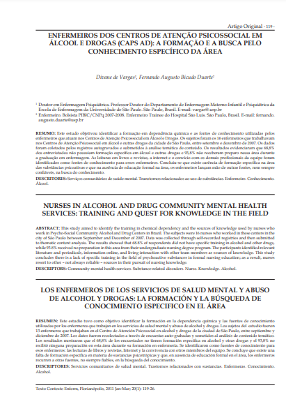 Enfermeiros dos centros de atenção psicossocial em álcool e drogas (caps ad): a formação e a busca pelo conhecimento específico da área