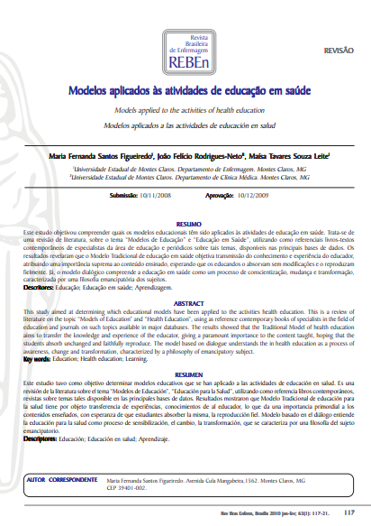 Modelos aplicados às atividades de educação em saúde
