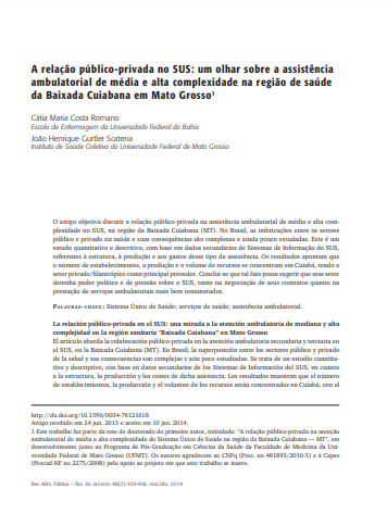 A relação público-privada no SUS: um olhar sobre a assistência ambulatorial de média e alta complexidade na região de saúde da Baixada Cuiabana em Mato Grosso