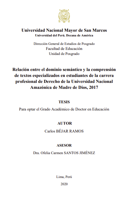 Relación entre el dominio semántico y la comprensión de textos especializados