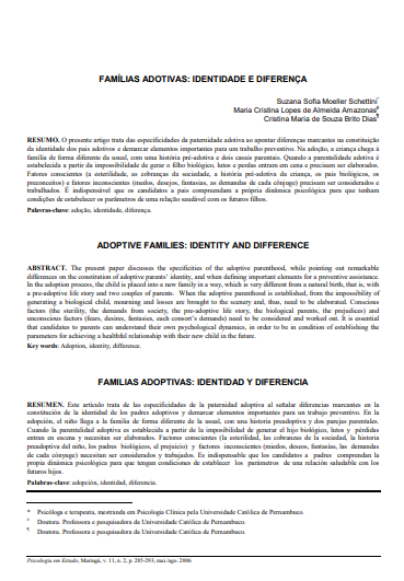 Famílias adotivas: identidade e diferença