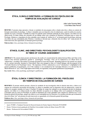 Ética, clínica e diretrizes: a formação do psicólogo em tempos de avaliação de cursos