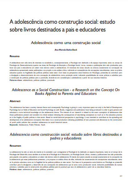 A adolescência como construção social: estudo sobre livros destinados a pais e educadores