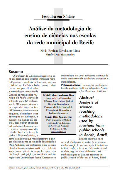 Análise da metodologia de ensino de ciências nas escolas da rede municipal de Recife