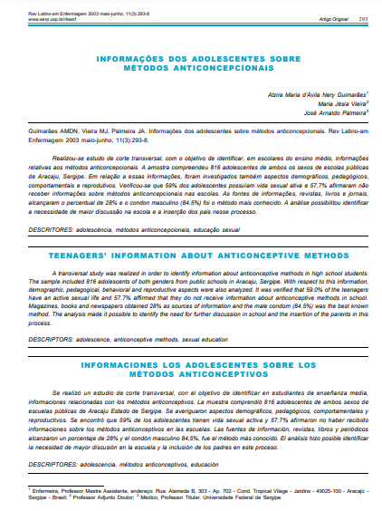 Informações dos adolescentes sobre métodos anticoncepcionais