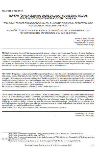 Revisão técnica de livros sobre diagnósticos de enfermagem: percepções de enfermeiras do sul do Brasil