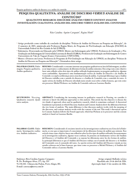 Pesquisa qualitativa: análise de discurso versus análise de conteúdo