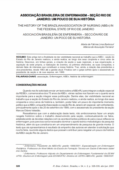 Associação Brasileira de Enfermagem - seção Rio de Janeiro: um pouco de sua história