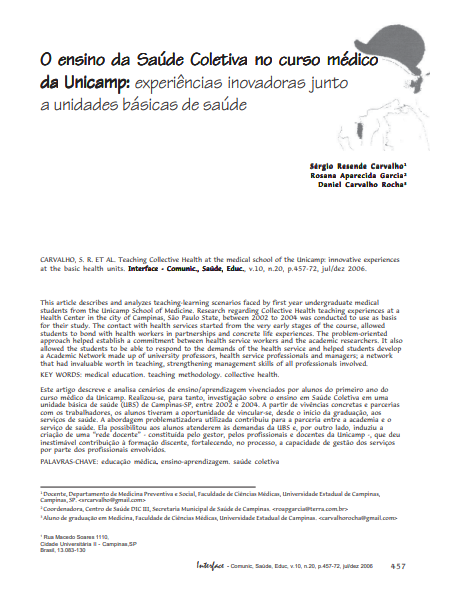 O ensino da Saúde Coletiva no curso médico da Unicamp: experiências inovadoras junto a unidades básicas de saúde