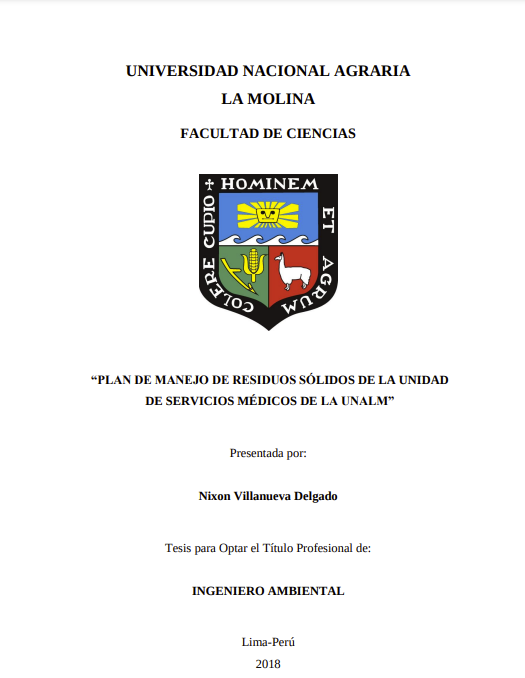 Plan de manejo de residuos sólidos de la unidad de servicios médicos de la UNALM