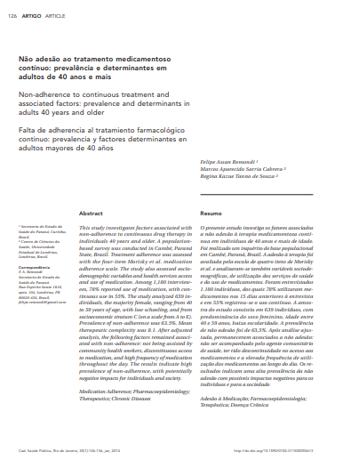 Não adesão ao tratamento medicamentoso contínuo: prevalência e determinantes em adultos de 40 anos e mais
