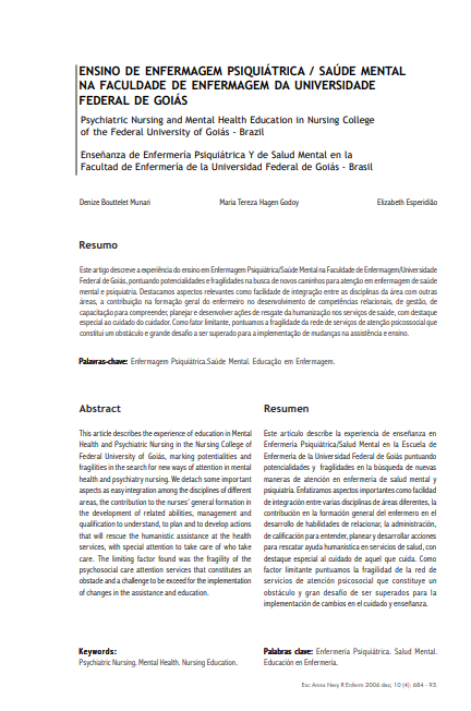 Ensino de enfermagempsiquiátrica / saúde mental na Faculdade de Enfermagem da Universidade Federal de Goiás