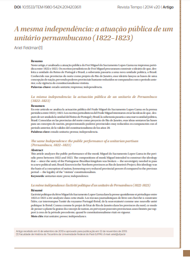 The same Independence: the public performance of a unitarian partisan (Pernambuco, 1822-1823)